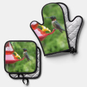 ルビーを使ったハミングバード撮影 鍋つかみ&鍋敷きセット (正面/裏面)