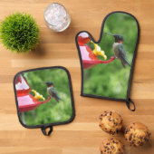 ルビーを使ったハミングバード撮影 鍋つかみ&鍋敷きセット (トップダウン)