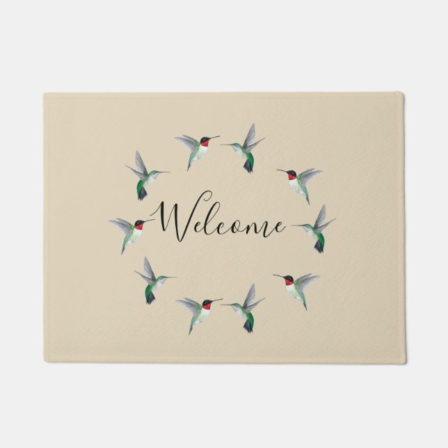 ルビーを使ったハミングバード様式 ドアマット (正面)