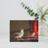 ルビーを使ったハミングバード考えるの女性像 ポストカード (スタンド正面)