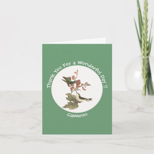 ルビーを使ったハミングバード、誕生日またはその他のパーティー サンキューカード (正面)