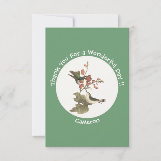 ルビーを使ったハミングバード、誕生日またはその他のパーティー サンキューカード (正面)