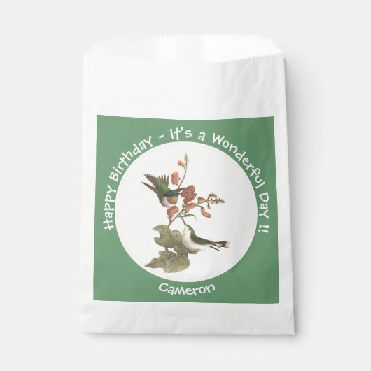 ルビーを使ったハミングバード、誕生日またはその他のパーティー フェイバーバッグ (正面)