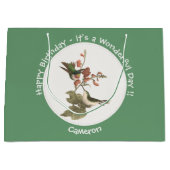 ルビーを使ったハミングバード、誕生日またはその他のパーティー ラージペーパーバッグ (正面)