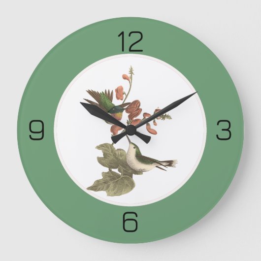 ルビーを使ったハミングバード、誕生日またはその他のパーティー ラージ壁時計 (正面)