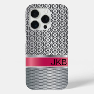 ルビーエレガントレッドとシルバーフェイクメタル iPhone 15 PROケース