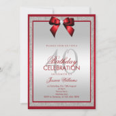 ルビーエレガントレッドシルバーグリッター40th誕生日 招待状 (正面)