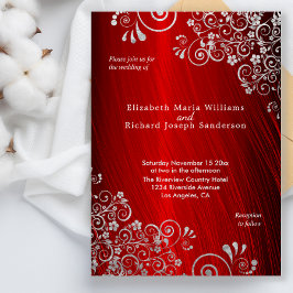 ルビーエレガントレッドシルバーグレイ結婚ズ 招待状
