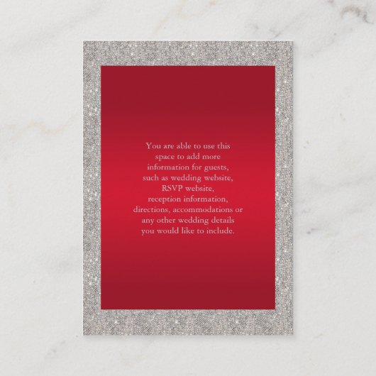 ルビーエレガントレッド、シルバーグリッターの結婚詳細 エンクロージャーカード (裏面)