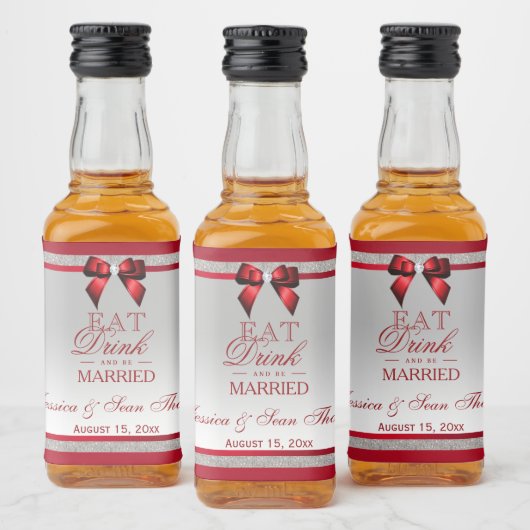 ルビーエレガントレッド&シルバーグリッタース結婚ミニ リキュールボトルラベル (ボトル)