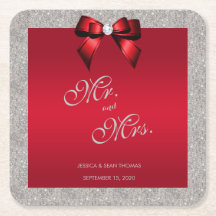 ルビーエレガントレッド、シルバーグリッター結婚ズ