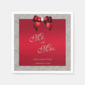 ルビーエレガントレッド、シルバーグリッター結婚ズ スタンダードカクテルナプキン (正面)