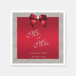 ルビーエレガントレッド、シルバーグリッター結婚ズ スタンダードカクテルナプキン