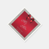 ルビーエレガントレッド、シルバーグリッター結婚ズ スタンダードカクテルナプキン (角)