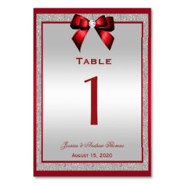 ルビーエレガントレッド&シルバーグリッター結婚ズ テーブルナンバー