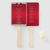 ルビーエレガントレッド、シルバーグリッター結婚式 プログラム ハンドファン (正面&裏面)