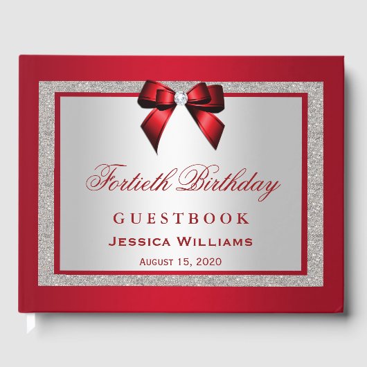 ルビーエレガントレッド&シルバーグリッター40th誕生日 ゲストブック (正面)