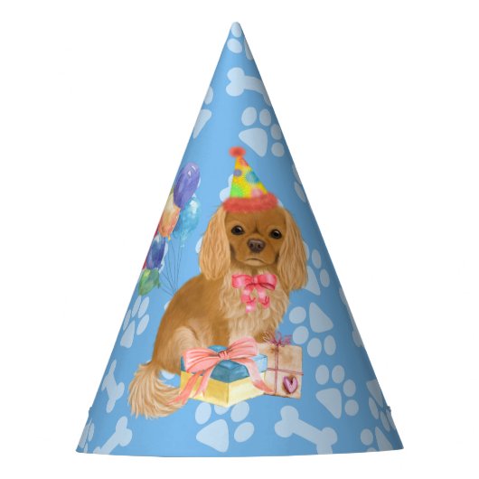 ルビーカバリヤキングチャールズスパニエル犬誕生日 パーティーハット (正面)