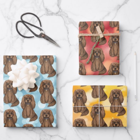 ルビーキャリバリーキングチャールズスパニエル犬 ラッピングペーパーシート (正面)