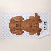 ルビーキャリバリーキングチャールズスパニエル犬&名前 ビーチタオル (正面)