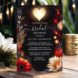 ルビークラレットホワイトハートレッドブラックブライダルシャワー 招待状