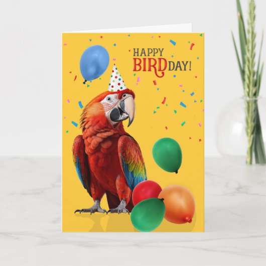 ルビーコンゴウインコの誕生日おめでとう カード (正面)
