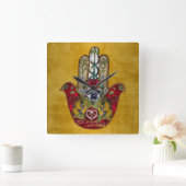 ルビーザクロハートレッドバードハムザ スクエア壁時計 (ホーム)