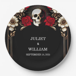 ルビーシッククラレット白ハートレッド結婚ブラック ペーパープレート