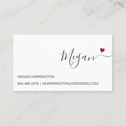 ルビーシンプルハートエレガントタイポグラフィカスタム 名刺 (正面)