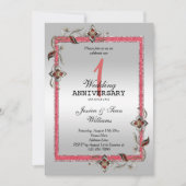 ルビージェムとグリッター&シルバー 1周年結婚式 招待状 (正面)