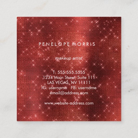 ルビースパルクルグリッター美しいスタイリストスクエアビジネス スクエア名刺 (裏面)
