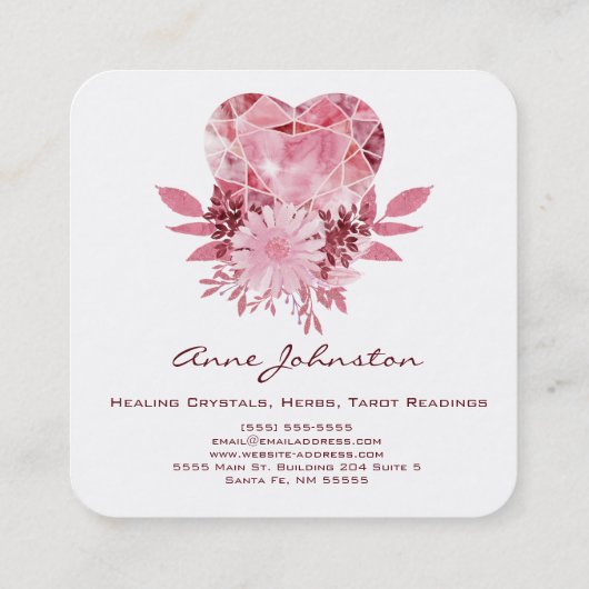 ルビーハートとフラワーズスクウェア名刺 スクエア名刺 (裏面)