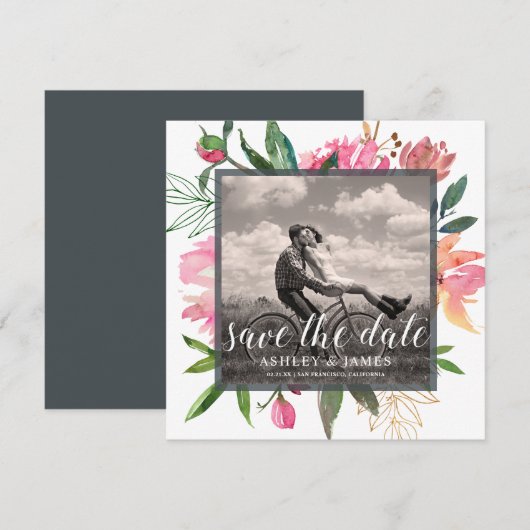 ルビーピンクの牡丹の植物写真 保存日 招待状 (正面/裏面)