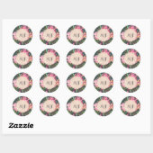 ルビーピンク 牡丹 花 ボタニカル モノグラム ラウンドシール (シート)