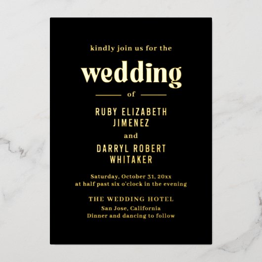 ルビーブラックモダン結婚ズ 箔招待状 (正面)