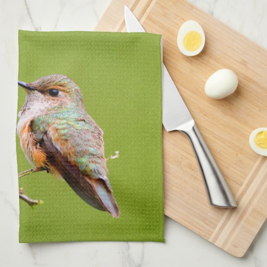 ルビーミゾハハスズメがカリフォルニアライラックに止まって キッチンタオル (四つ折り)