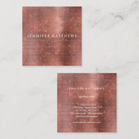 ルビーメタリックスパークル美しいスタイリスト スクエア名刺 (正面/裏面)