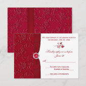 ルビーレッドとホワイトのフラワーリースVPカード 招待状 (正面/裏面)
