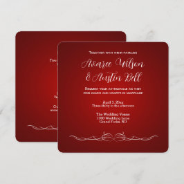 ルビーレッドとホワイトのミニマルな結婚式招待状 招待状