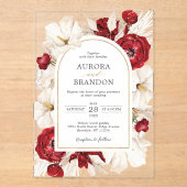 ルビーレッドとホワイトの花のウェディング アクリル招待状 (正面)