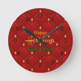 ルビーレッドと金ゴールドアールデコ/アールヌーボー ラウンド壁時計