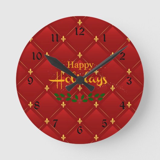 ルビーレッドと金ゴールドアールデコ/アールヌーボー ラウンド壁時計 (正面)