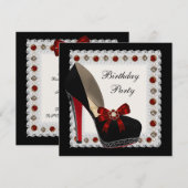 ルビーレッドのハイヒール靴の誕生日パーティー招待状 招待状 (正面/裏面)