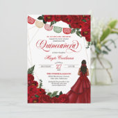 ルビーレッドのバラとペーパー ピカドのキンセアニエラ 15歳の誕生日 招待状 (スタンド正面)