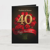 ルビーレッドのバラ ゴールデン40周年記念結婚記念日 カード (正面)