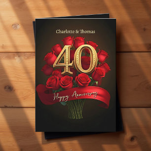 ルビーレッドのバラ ゴールデン40周年記念結婚記念日 カード