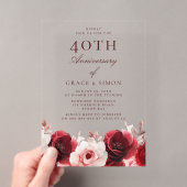 ルビーレッドのバラ 40周年結婚記念日 アクリル招待状 (インサイチュ (ポータブル))