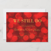 ルビーレッドのボケライトが輝くゴールドの結婚記念日 招待状 (正面)