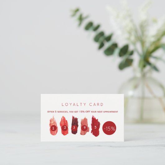 ルビーレッドのリップスティック見本美しいサロンロイヤリティ ロイヤリティカード (スタンド正面)