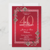 ルビーレッドの宝石とグリッターが輝く40周年記念の結婚式 招待状 (正面)